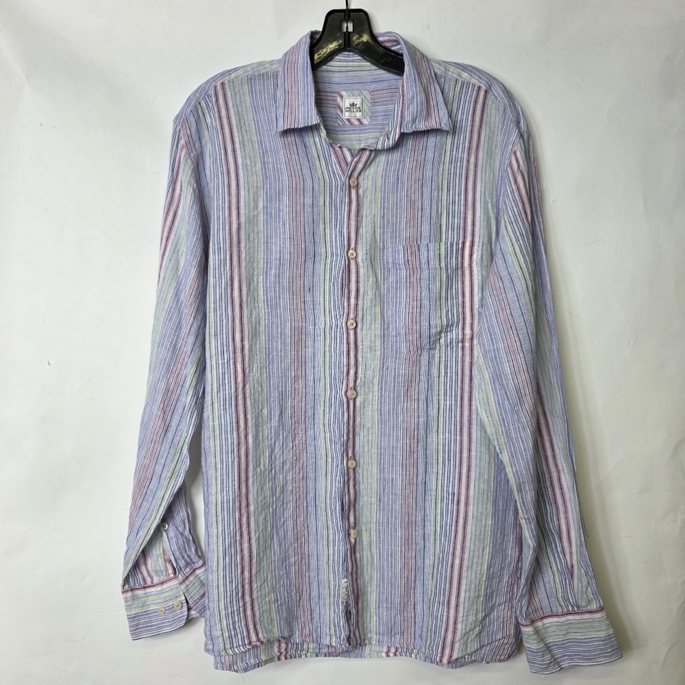 Peter Millar linen  pin stripes multi color long sleeves button down Shirt